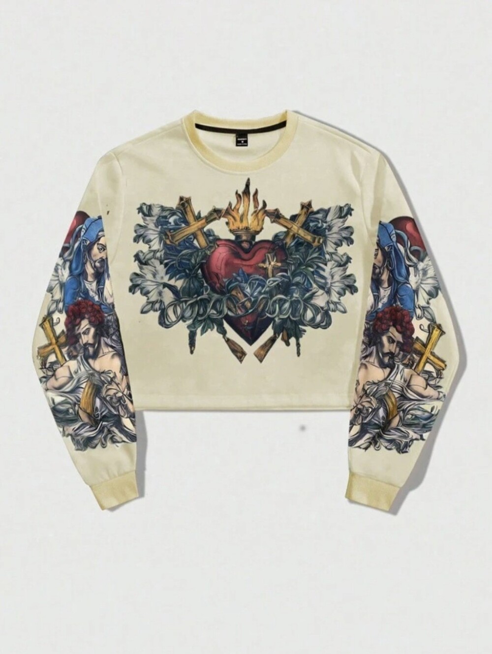 ROMWE Avant Men's Cross Pattern Flaming Heart Graphic Sweatshirt – Size Small 36